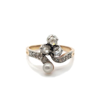 Bague duchesse Belle Époque diamants et perle fine