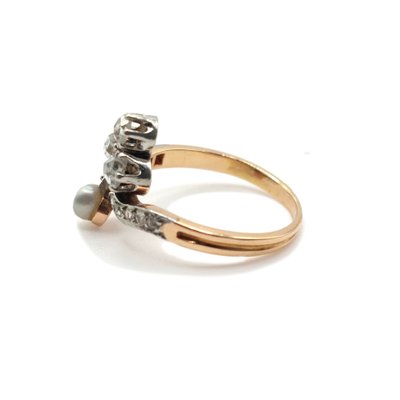 Bague duchesse Belle Époque diamants et perle fine