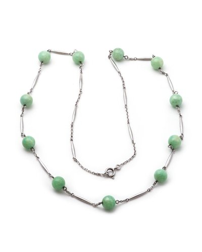 French 1940s Silver Amazonite Bead Necklace