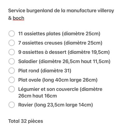 Service de table 32 pièces décor Burgenland de chez Villeroy et Boch