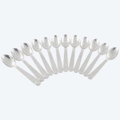 Ensemble Exceptionnel de 12 Cuillères à Petit-Déjeuner – Modèle "Normandie" Puiforcat Argent 925°°