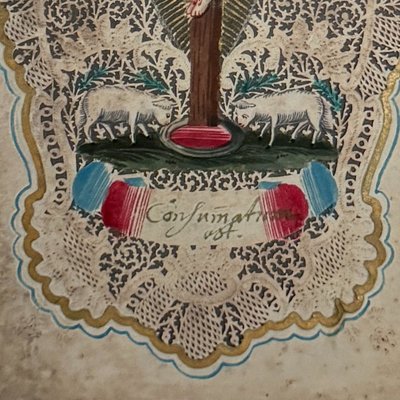 Canivet XVIIIe représentant le Christ en croix travail de dentelle