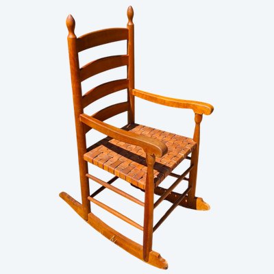 Wood and Leather Rocking Chair