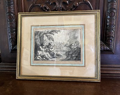 Dioniso bambino e putti, disegno a penna e acquerello attribuito a Louis Félix Delarue, XVIII secolo