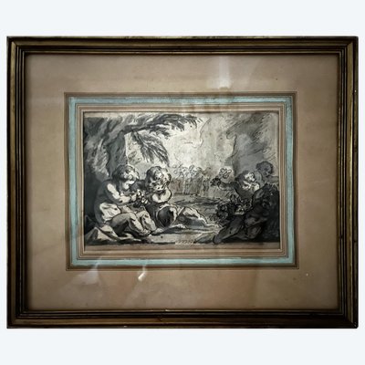 Dionysos als Kind und Putten, Federzeichnung, Louis Félix Delarue zugeschrieben, 18. Jahrhundert