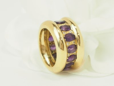 Bague Cocktail Or Jaune 750 Améthystes et Diamants 