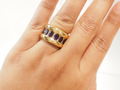Bague Cocktail Or Jaune 750 Améthystes et Diamants 