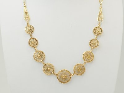 Collier draperie Art Nouveau en or jaune 18 carats – Filigranes – Ancien