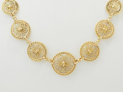Collier draperie Art Nouveau en or jaune 18 carats – Filigranes – Ancien