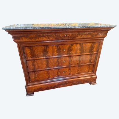 LOUIS PHILIPPE-ERA CHEST OF DRAWERS IN FLAMED MAHOGANY VENEER