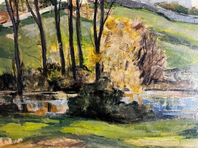 Luc Tullat (1895-1984) – Paysage de village français, huile sur toile, cadre de style Montparnasse
