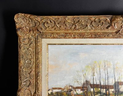 Luc Tullat (1895-1984) – Paysage de village français, huile sur toile, cadre de style Montparnasse