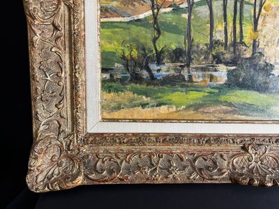 Luc Tullat (1895-1984) – Paysage de village français, huile sur toile, cadre de style Montparnasse