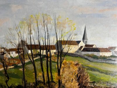 Luc Tullat (1895-1984) – Paysage de village français, huile sur toile, cadre de style Montparnasse