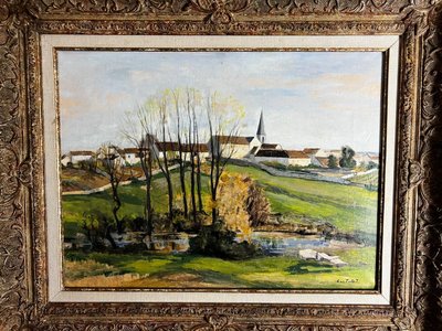 Luc Tullat (1895-1984) – Paysage de village français, huile sur toile, cadre de style Montparnasse