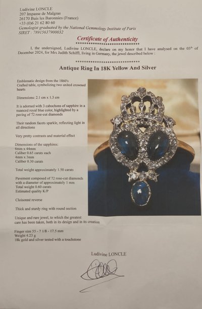 Antiker Ring Viktorianisch um 1860 Saphir und Diamanten