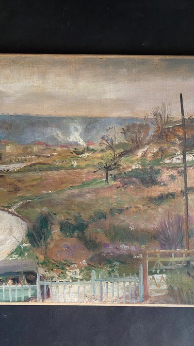 Lucien Adrion. „Landschaft am Rande von Paris“. Öl auf Leinwand, Anfang des 20. Jahrhunderts. 