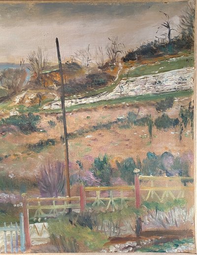 Lucien Adrion. „Landschaft am Rande von Paris“. Öl auf Leinwand, Anfang des 20. Jahrhunderts. 
