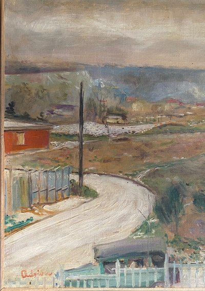 Lucien Adrion. „Landschaft am Rande von Paris“. Öl auf Leinwand, Anfang des 20. Jahrhunderts. 