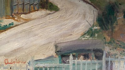 Lucien Adrion. „Landschaft am Rande von Paris“. Öl auf Leinwand, Anfang des 20. Jahrhunderts. 