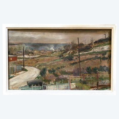 Lucien Adrion. „Landschaft am Rande von Paris“. Öl auf Leinwand, Anfang des 20. Jahrhunderts. 
