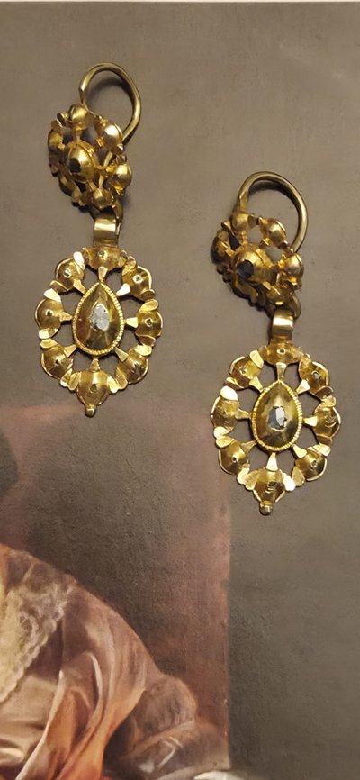 Antike Charros Ohrringe 19. Jahrhundert Salamanca 18KT Gelbgold Diamanten