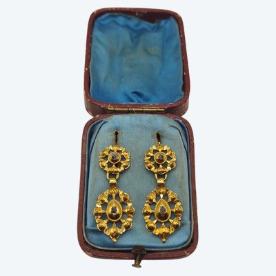 Orecchini antichi Charros, XIX secolo, Salamanca, oro giallo 18 carati, diamanti