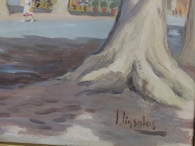 L. Linsolas (XXéme siècle) - Nyons - Place du Champ de Mars - huile sur panneau - circa 1960 