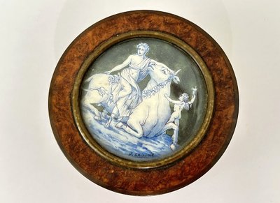 Boîte ronde loupe amboine miniature enlèvement Europe J. Lalande XIXème