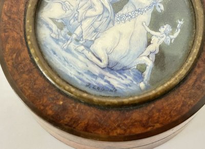 Boîte ronde loupe amboine miniature enlèvement Europe J. Lalande XIXème