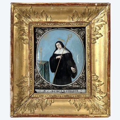 Oval enamel plaque by Jacques Laudin, Limoges, depicting a portrait of Saint Scholastica, 17th century