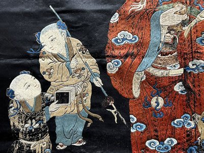 Broderie chinoise tissu soie personnage mandarin enfants Chine XIXè siècle