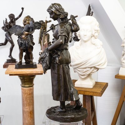 SCULPTURE - THE GLEANER , EUGENE AIZELIN (1821–1902) - BRONZE