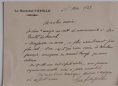 Maréchal Fayolle - (1852 - 1928) - 4 cartes autographes signées - 