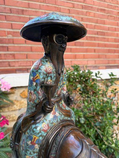 Cavalier Toba sur sa mule, émaux cloisonné, Japon époque Meiji (1868-1912)