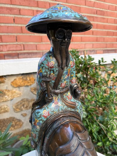 Cavalier Toba sur sa mule, émaux cloisonné, Japon époque Meiji (1868-1912)