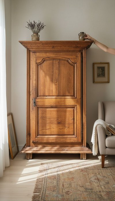 Armoire, bonnetière Louis XIII en chêne, XVIIIème s
