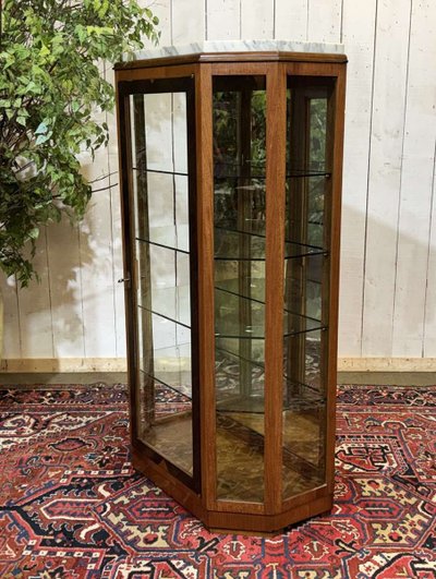 Vitrine Art déco en acajou, palissandre et dessus marbre blanc - travail des années 1930 
