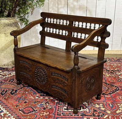 Banc coffre breton en châtaignier du XIXème 