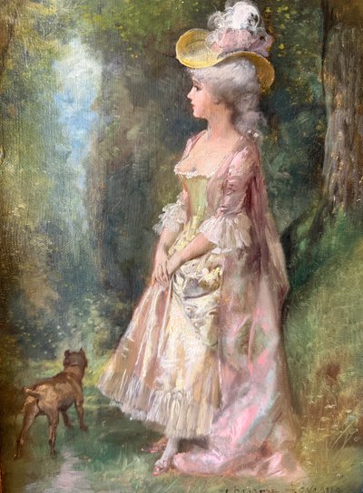 Une élégante et son chien de Théodore Lévigne 1848-1912
