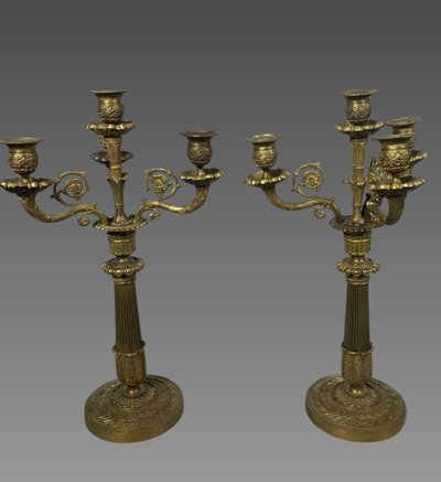 Paire De Candelabres En Bronze style Restauration XIXeme Siecle 