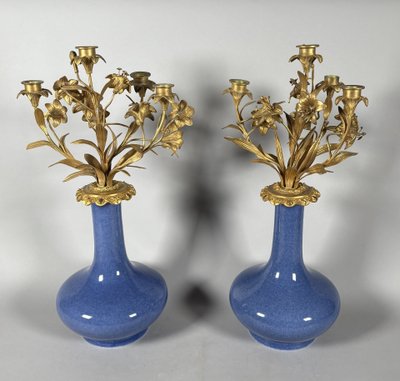 Paire de candélabres aux fleurs de style louis XV Epoque Napoleon III