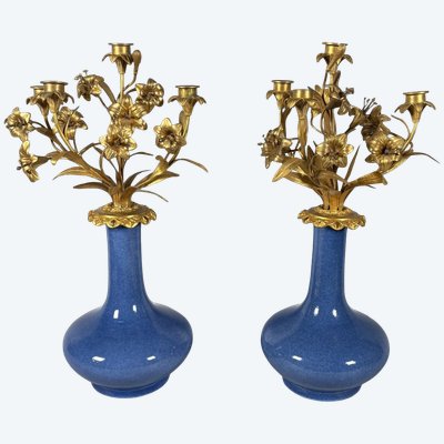 Pair of floral candelabra in the Louis XV style, from the Napoleon III era