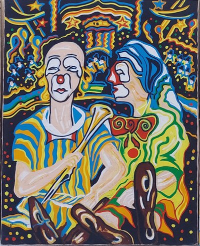 Michel HANNECART - (1945 - ..) - Cirque Zavatta - 4  huiles sur toile - 1988
