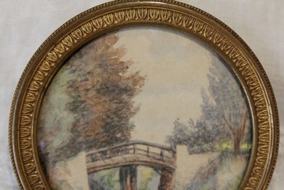 Rundansicht-Miniatur, Landschaft, Aquarell, Ende des 19. Jahrhunderts