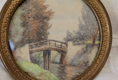 Rundansicht-Miniatur, Landschaft, Aquarell, Ende des 19. Jahrhunderts