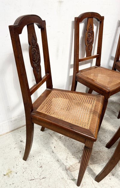 Set of six Art Deco chairs in solid walnut, 20th century