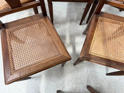 Set of six Art Deco chairs in solid walnut, 20th century