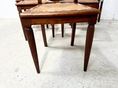 Set of six Art Deco chairs in solid walnut, 20th century