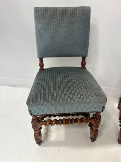 Pair of 19th-century Louis XIII-style oak chairs with twisted legs